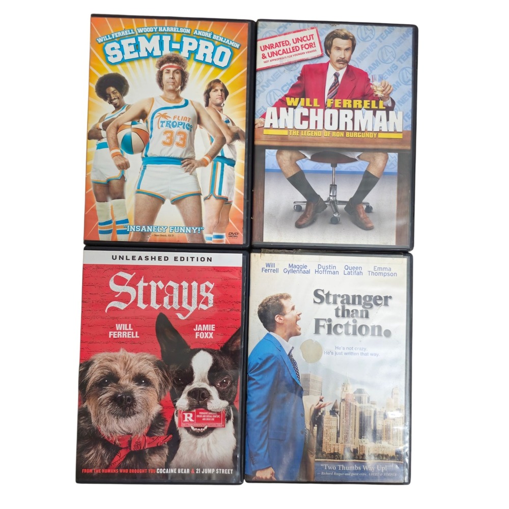 Will Ferrell DVD Movie Lot 4-Pack Semi-Pro Anchorman Strays Good Comedy Bundle